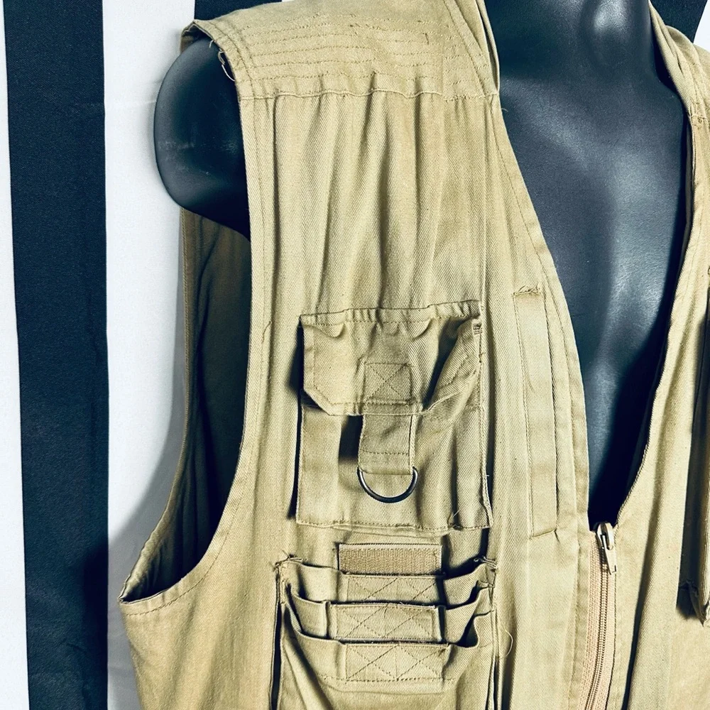 Fujifilm USA Vintage Photography Vest Cotton Tan Cargo Zip Pockets
